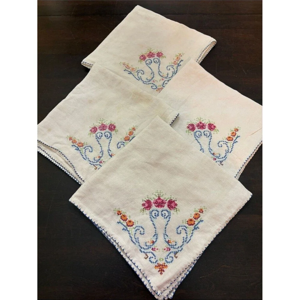 4 Flower Cross Stitch napkins